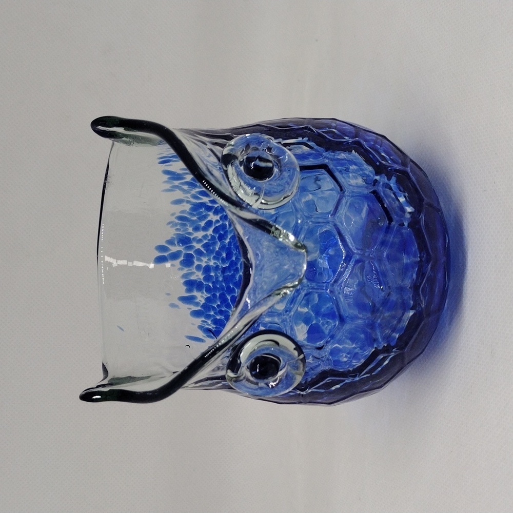 Vintage Cracker Barrel Clear and Cobalt Blue Splatter Art‎ Glass Owl Vase